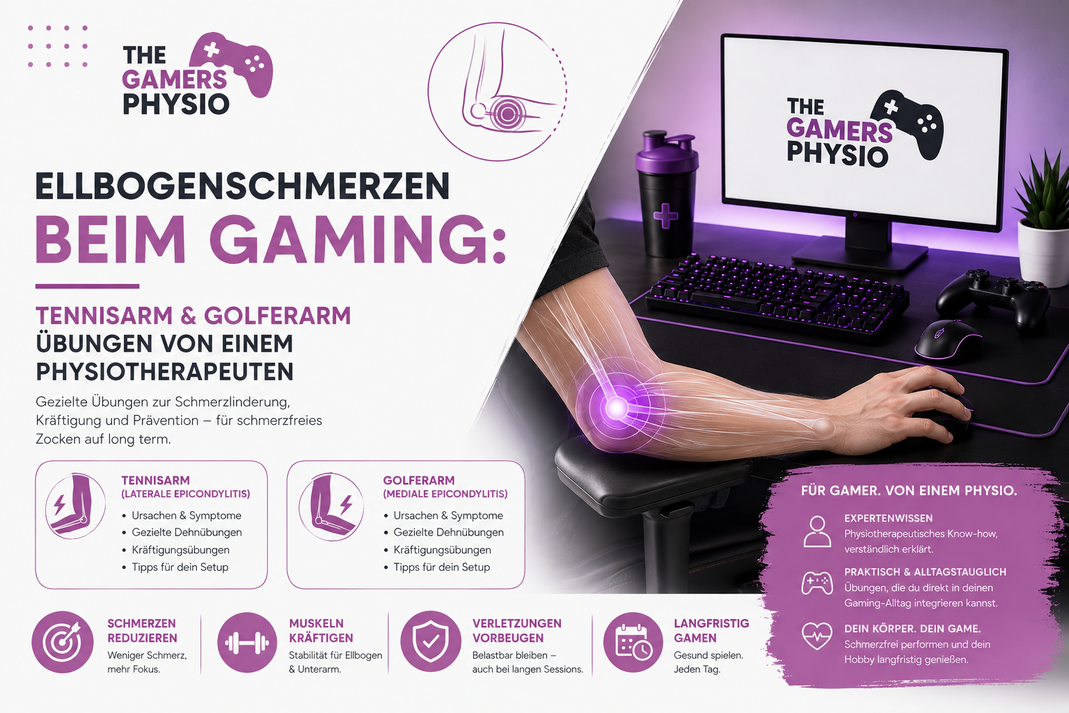 Ellbogenschmerzen beim Gaming: Tennisarm & Golferarm Übungen von einem Physiotherapeuten