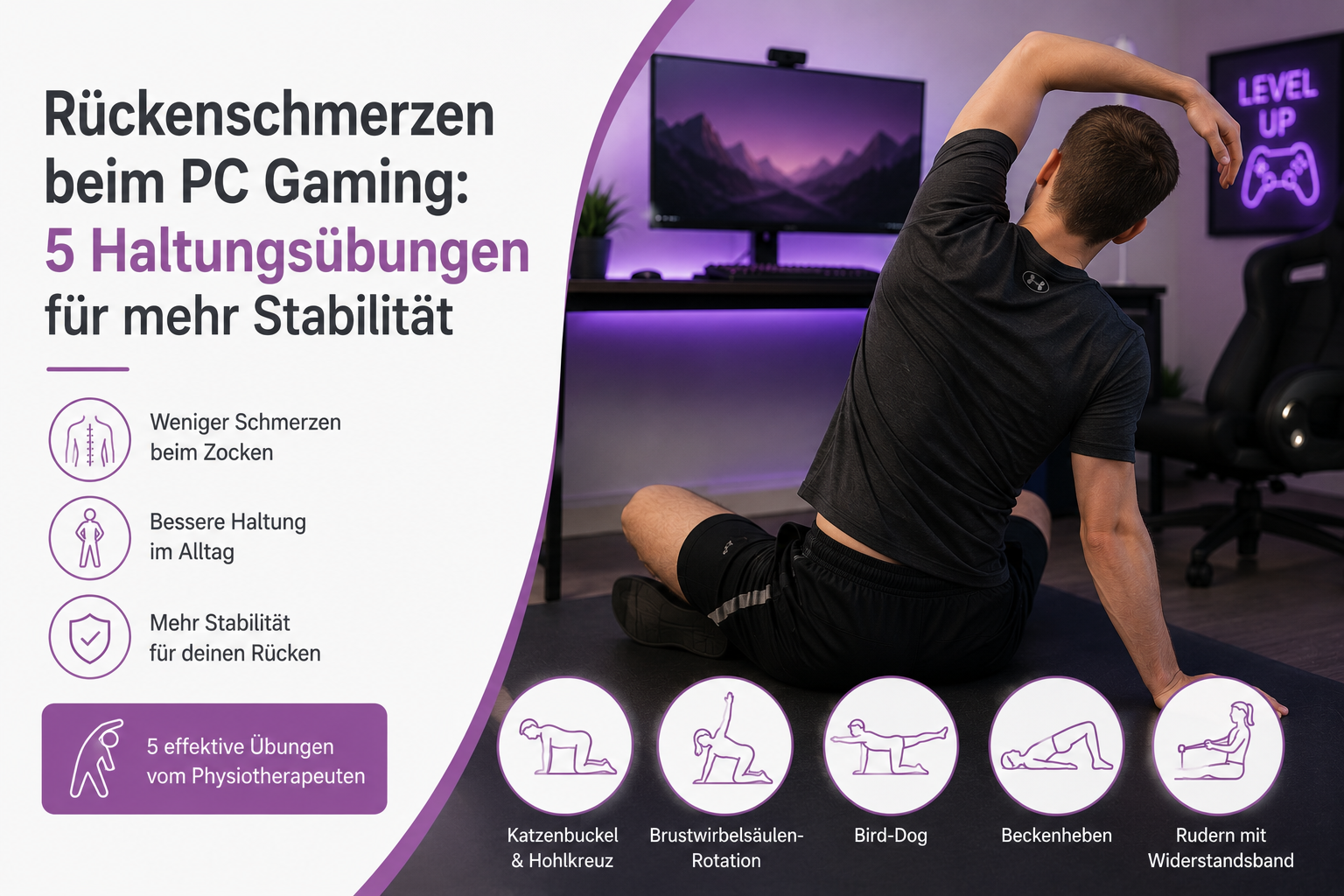 Rückenschmerzen beim PC Gaming: 5 Haltungsübungen für mehr Stabilität